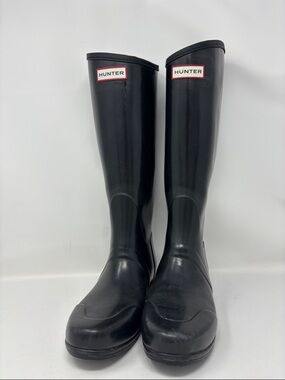USED - Hunter "Regent" Black Knee-High Rain Boots - Size 10(EU42)